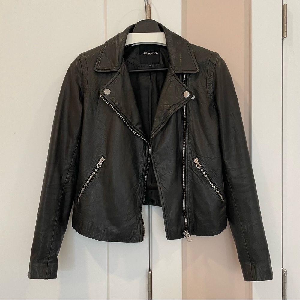 Madewell Washed Leather Motorcycle Jacket - Black, Small
